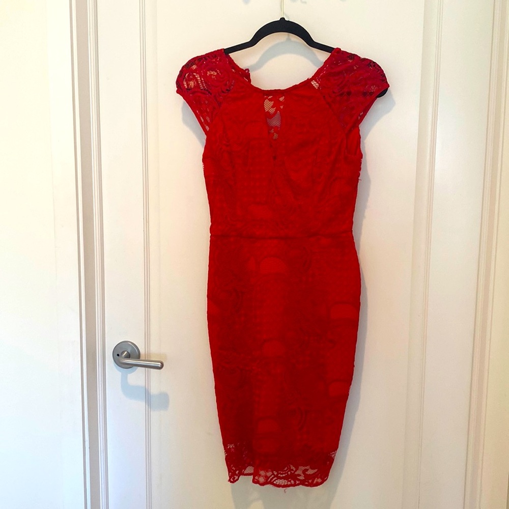 Fitted Red lace dress by guess, size 4